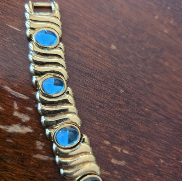 Monet Gold and Blue Necklace with Tribal Design - Picture 8 of 8